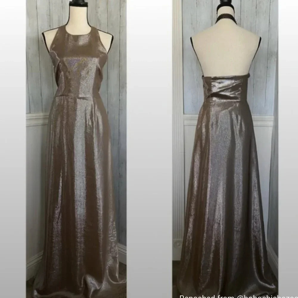 NWT Olcay Gulsen Silk Halter Neck Backless Maxi Gown